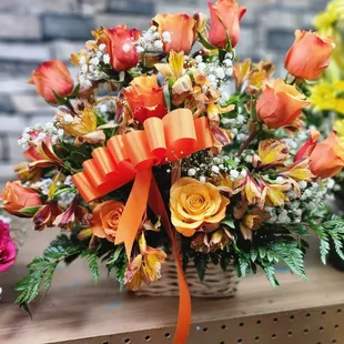 basket floral arrangements start at 50.99 plus tax, colors available upon depand
