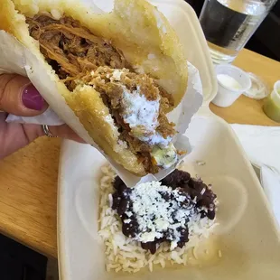 #1 shredded beef and arróz con caraotas