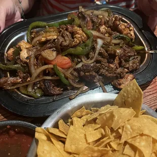 Steak and chicken fajitas for two