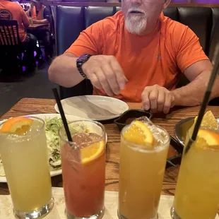 Flight of Margaritas, strawberry, reg, peach and mango. About 7" tall, all 4 were $16