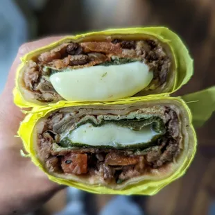 Chile relleno with asada burrito