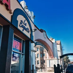 the entrance to a restaurant