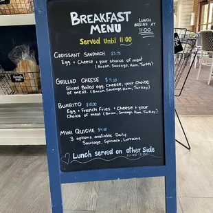 Breakfast menu