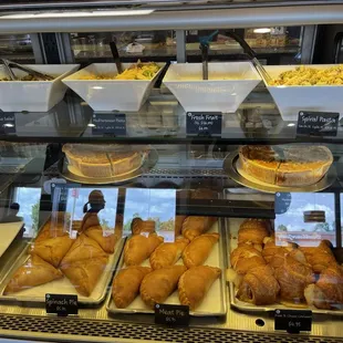 Meat Pies, Spinach Pies, Ham and Mushroom Quiche, Ham and Cheese Croissant.