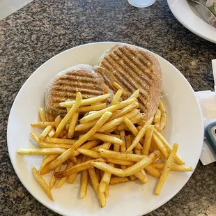 Ciabatta Chicken Panini with a side of fries