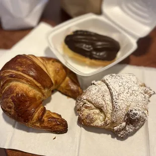 Croissant, cream cheese croissant, eclair