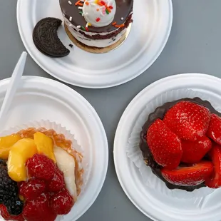 Fruit Tart, Chocolate Strawberry Tart, Cookies and Cream Cake