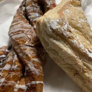 Cinnamon twist Cherry turnover