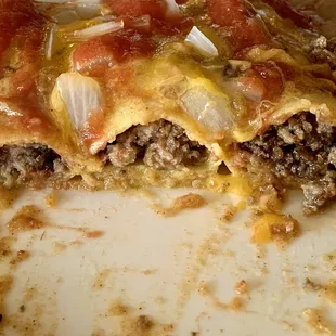 3 beef enchiladas packed full of the best ground beef I've ever had!