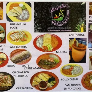 a menu for mexican cuisine