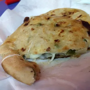 Jalapeño and cheese Pupusa. They were out of the Poblano and cheese. This was super delicious.