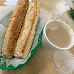 Cafe con leche and cuban cheese toast