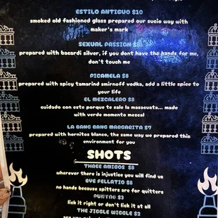 Cocktail menu
