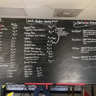 a menu on a blackboard