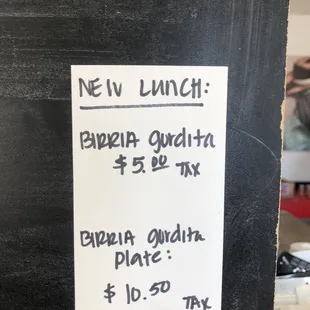 a menu for a new lunch