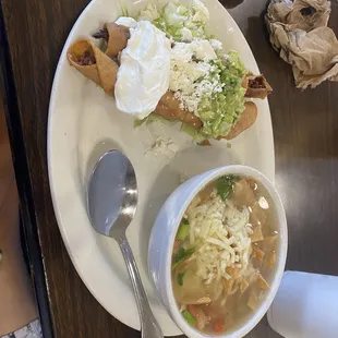 Tortiflauta with tortilla soup. DELICIOUS every time we've come.