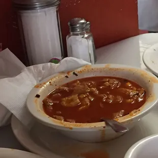 Menudo! Legit balanced homily/meat broth combination! Go!!