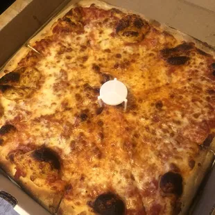 14&quot; cheese pizza--we think Neapolitan since it&apos;s square (??) but since our order was wrong we&apos;re not sure! ($14.00 on Doordash, October 2020