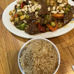 Kung pow beef with fried rice