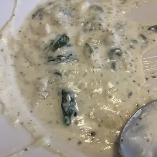 Spinach dip - just like a thick Alfredo with lots of cheese and fresh spinach!