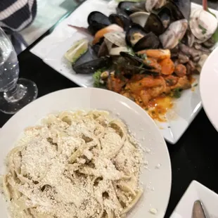 Fettuccine Alfredo Mussels Oreganata