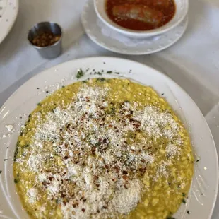 Risotto Milanese and side of sausage
