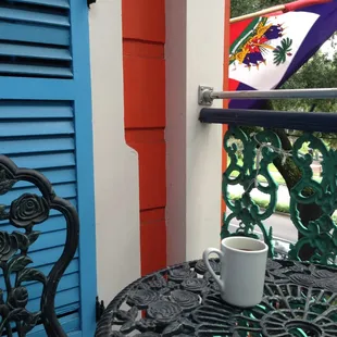Coffee on the balcony of The Saints room.