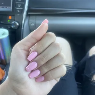 My nails. Pink acrylic coffin shape.