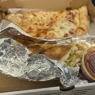 Pizza slice and chicken roll