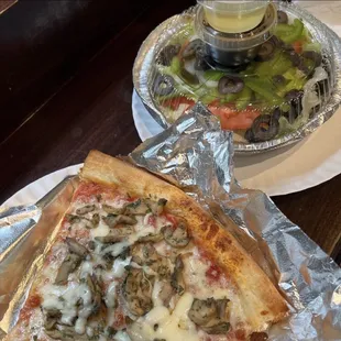 Mushroom pizza and garden salad