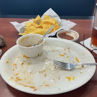 a dirty plate of food