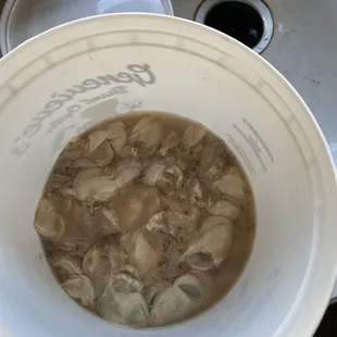 1/3 volume of oysters at best.