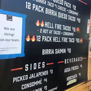 menu and prices