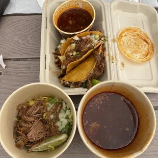 Birria tacos 3pcs and a birria saimin