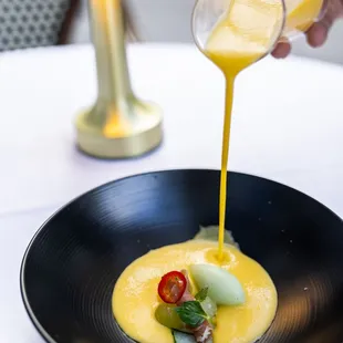 Chilled Melon Soup: Bayonne Ham | Cucumber | Santa Claus Melon | Basil