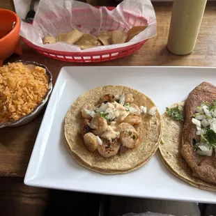 Shrimp Taco, Chile Relleno Taco, Rice Cup