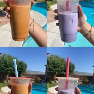 Thai tea milk tea with boba and Taro Milk Tea with boba