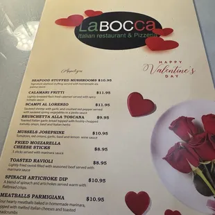 Valentines menu