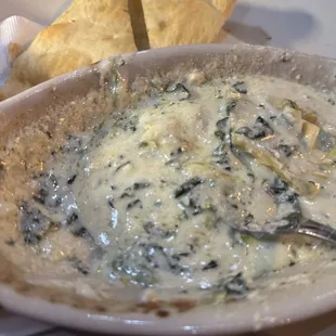 Spinach artichoke dip &amp; pita crisps