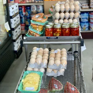 a cart full of eggs
