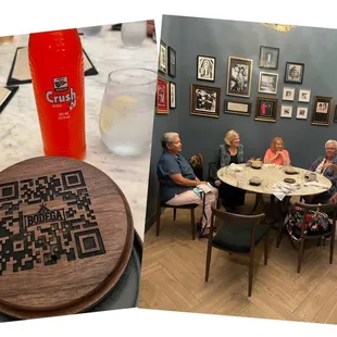 VIP room comfortably sits 7, 8 would be cozy. Cute QR code on wood, but they do also have paper menus.