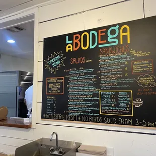 a menu on the wall