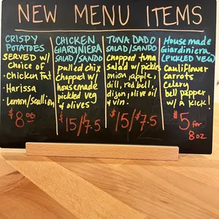 a menu on a blackboard
