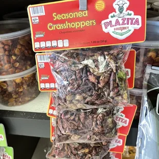 a bag of seasoned grasshoppers