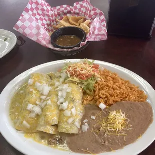 Green beef enchilada  plate