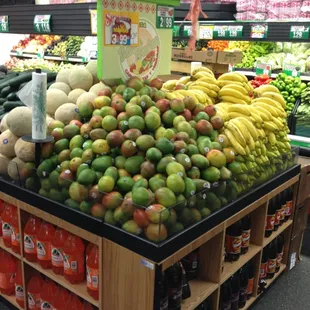 a display of fruit and vegetables
