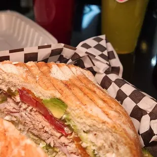 Betabel juice and Green juice. Torta Special #1 with sauce on the side (not pictured)