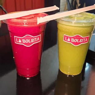 Betabel (beets) juice and Green juice