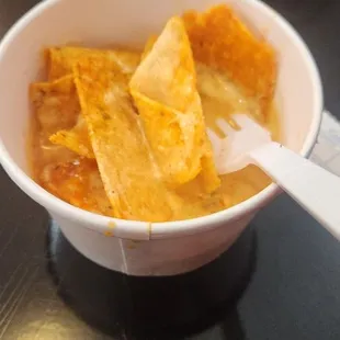 Sample! Mixed red&amp;white sauce with doritos. Good spicy! So heads up