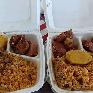 Beef stew with beans (separate container) puertorican rice.